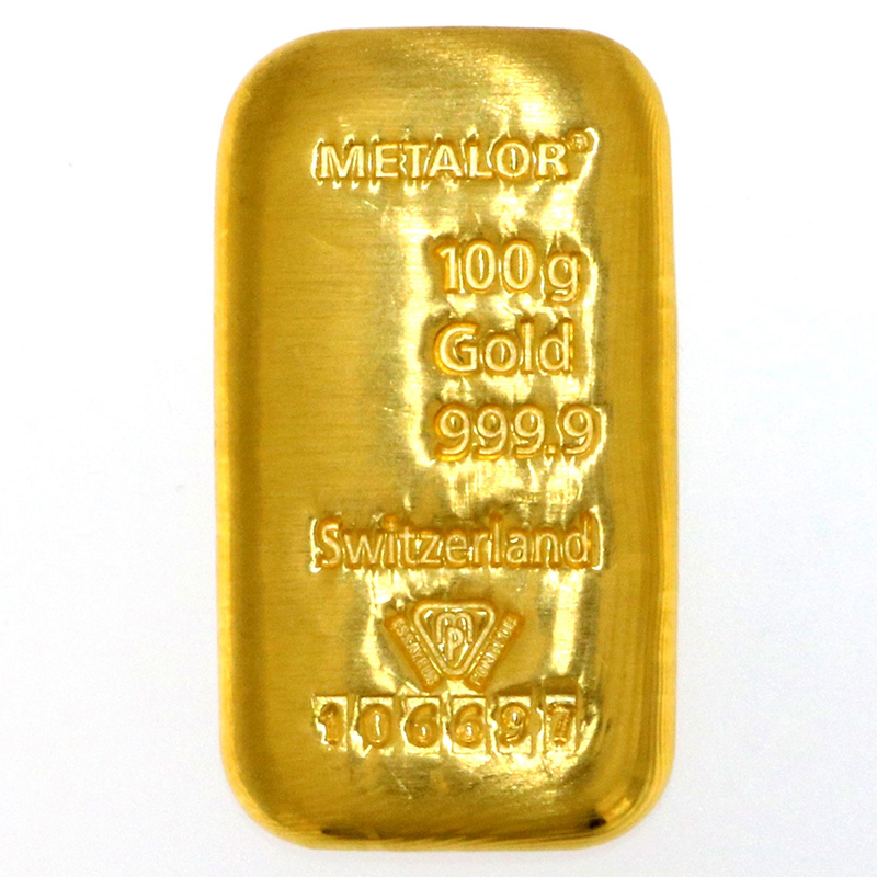 100g Metalor 999.9 Fine Gold Bar Casted - Bullion & Storage